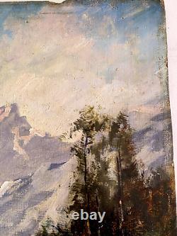 Peinture Huile sur bois Torrent de montagne old painting mountain landscape