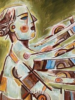 Peinture Huile sur panneau bois Homme Portrait 1960 Piano Orgue Painting Musique