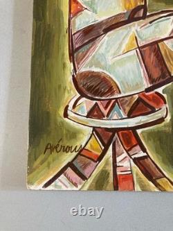 Peinture Huile sur panneau bois Homme Portrait 1960 Piano Orgue Painting Musique