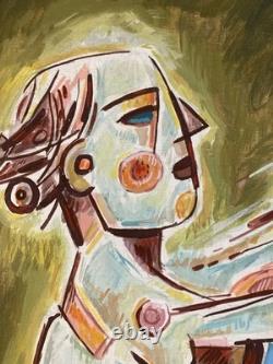 Peinture Huile sur panneau bois Homme Portrait 1960 Piano Orgue Painting Musique