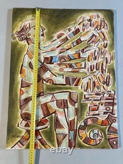 Peinture Huile sur panneau bois Homme Portrait 1960 Piano Orgue Painting Musique