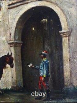 Peinture Orientaliste-1908-soldat Français Gardant Une Porte En Afrique Du Nord