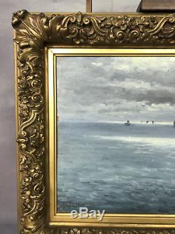 Peinture Signée R. Caillot / Huile Sur Panneau (paysage De Mer) Superbe Cadre