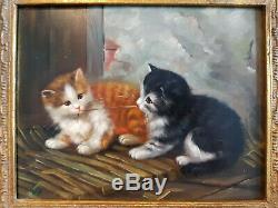 Peinture à l'huile sur bois Carvers & Gilders 2 chatons Picture Makers England