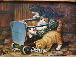 Peinture à l'huile sur bois Carvers & Gilders 4 chatons Picture Makers England