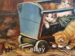 Peinture à l'huile sur bois Carvers & Gilders 4 chatons Picture Makers England