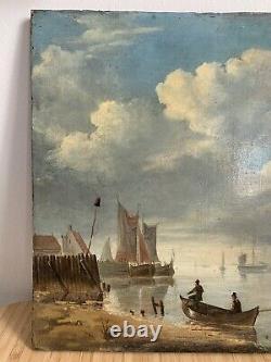 Peinture à l'huile sur bois Ecole hollandaise XVIIeme marine navire
