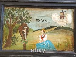 Peinture à l'huile sur bois Ex-Voto Christianisme fin XIXème siècle