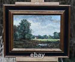 Peinture à l'huile sur bois, signée Rolf Heider, paysage de Dachau, encadrée