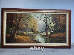 Peinture à l'huile sur toile, sous-bois 116 x 66 cm. Signé R. Pol