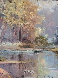 Peinture à l'huile sur toile, sous-bois 116 x 66 cm. Signé R. Pol