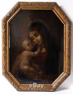 Peinture ancienne 17ème, Ecole Espagnole, La Vierge et l'Enfant Jésus
