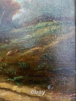 Peinture ancienne paysage sous bois cadre doré fin XIX ème 19 ème