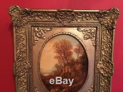 Peinture du XIXe Paysage accompagné de son cadre en médaillon doré