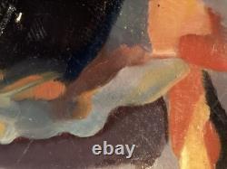 Peinture huile 1950 panneau Bois Expressionnisme Fauve Expressionniste Art Brut