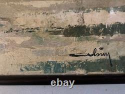 Peinture huile 1950 panneau Bois Signé Pêcheur Coquillages Mont Saint Michel Art