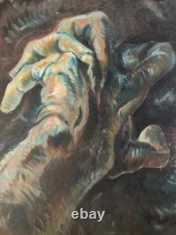 Peinture huile panneau Bois Expressionnisme Fauve Expressionniste 1950 Main Art