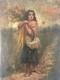 Peinture Huile Panneau Bois Portrait Impressionniste Femme &Agrave; La Gerbe De Bl&eacute; Art