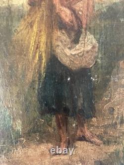 Peinture huile panneau bois portrait impressionniste femme À La Gerbe De Blé Art