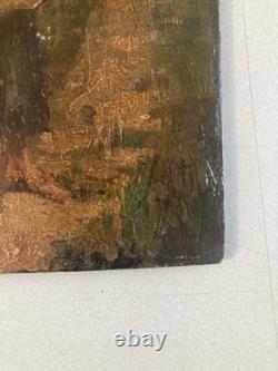 Peinture huile panneau bois portrait impressionniste femme À La Gerbe De Blé Art