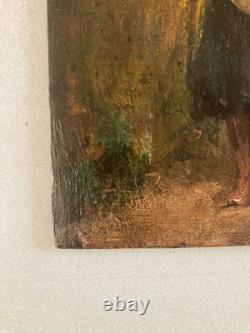 Peinture huile panneau bois portrait impressionniste femme À La Gerbe De Blé Art