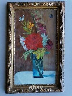 Peinture huile sur Panneau de Bois, bouquet de fleurs