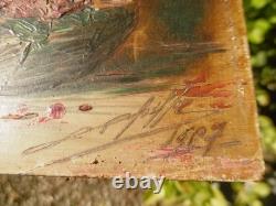 Peinture huile sur bois. Nature morte florale style expressionniste, 1907. Signée