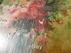 Peinture huile sur bois. Nature morte florale style expressionniste, 1907. Signée