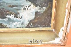 Peinture huile sur bois XXème Côte Tempête Mer agitée Bouyéron Marcel