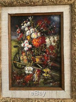 Peinture / huile sur bois bouquet de fleurs