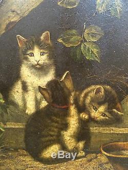 Peinture / huile sur panneau à décors de chats