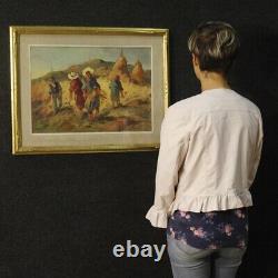 Peinture signée tableau italien paysage huile sur tablette style ancien cadre