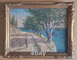 Peinture sur Bois Tableau Peintre Paysage de campagne en bord de mer