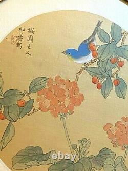 Peinture sur Soie & Japon & Oiseau & Fleurs & Asiatique & Encadrée & Japonais