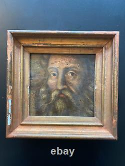 Peinture sur bois portrait d'homme, peut-être Léonard de Vinci