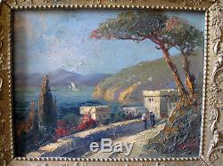 Peinture tableau ancien orientaliste paysage scène de mer huile oil signé