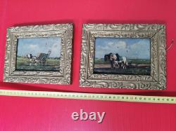 Peintures Anciennes sur Bois Miniature Scènes Paysannes. Ma réf. EB SER 038-4