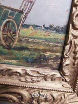 Peintures Anciennes sur Bois Miniature Scènes Paysannes. Ma réf. EB SER 038-4