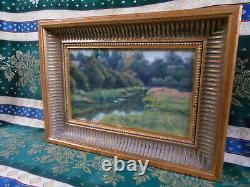 Petit Tableau Ancien Peinture Huile HSP Ecole de Barbizon XIXeme Cadre Bois Dore