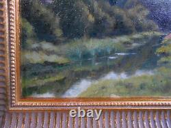 Petit Tableau Ancien Peinture Huile HSP Ecole de Barbizon XIXeme Cadre Bois Dore