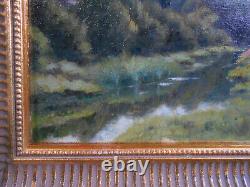 Petit Tableau Ancien Peinture Huile HSP Ecole de Barbizon XIXeme Cadre Bois Dore