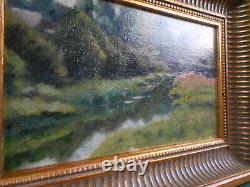 Petit Tableau Ancien Peinture Huile HSP Ecole de Barbizon XIXeme Cadre Bois Dore