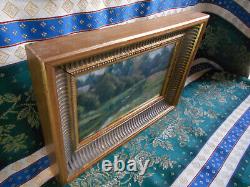 Petit Tableau Ancien Peinture Huile HSP Ecole de Barbizon XIXeme Cadre Bois Dore