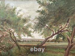 Petit Tableau Ancien Peinture Huile HST Ecole Francaise de Barbizon Campagne XIX