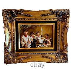 Petit tableau peinture sur bois a l huile la leçon de chant signé simon