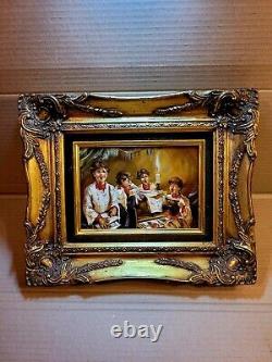 Petit tableau peinture sur bois a l huile la leçon de chant signé simon