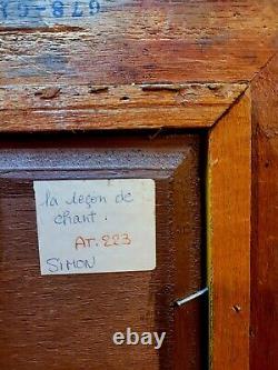 Petit tableau peinture sur bois a l huile la leçon de chant signé simon