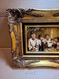 Petit tableau peinture sur bois a l huile la leçon de chant signé simon