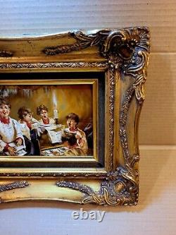 Petit tableau peinture sur bois a l huile la leçon de chant signé simon