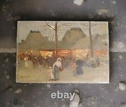 Petite Huile Sur Bois De La Vie Animée Parisienne Début XXEME Signé R Lamoré
